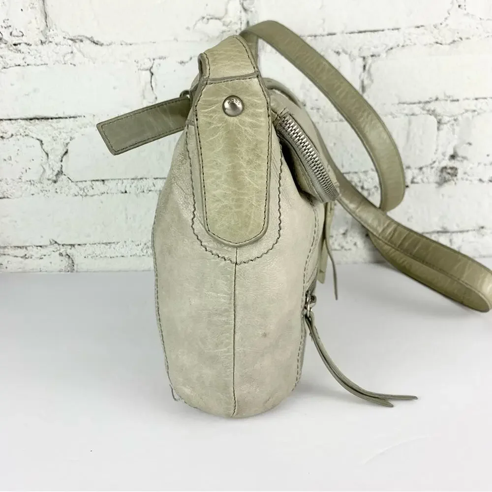Hobo Shane Grey Leather Flap Crossbody Purse Bag